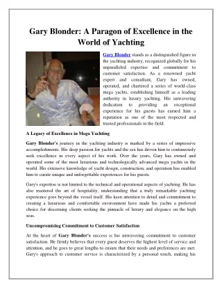Gary Blonder A Paragon of Excellence in the World of Yachting