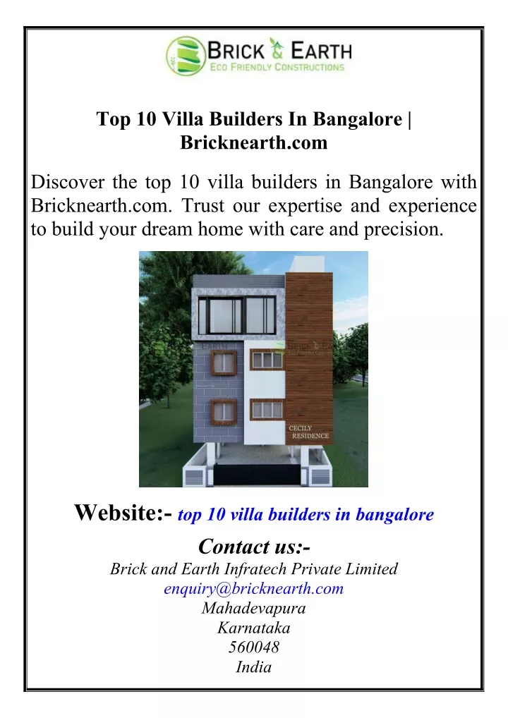 top 10 villa builders in bangalore bricknearth com