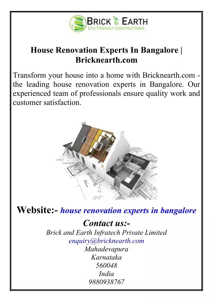 house renovation experts in bangalore bricknearth