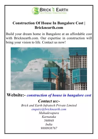 Construction Of House In Bangalore Cost  Bricknearth.com