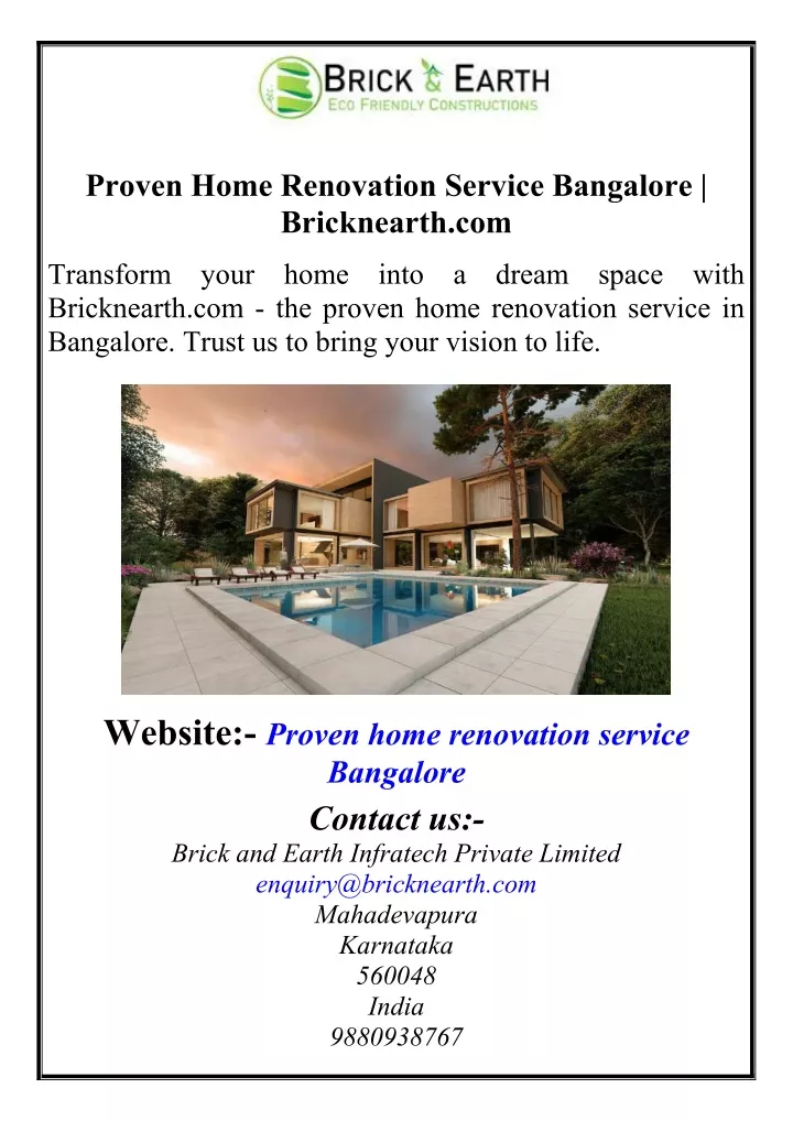 proven home renovation service bangalore