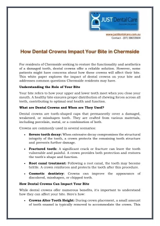 How Dental Crowns Impact Your Bite in Chermside