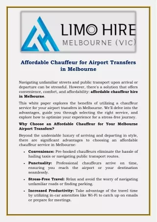 Affordable Chauffeur for Airport Transfers in Melbourne