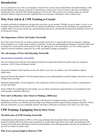 End Up Being a Qualified Life Saver: First Aid & CPR Training Courses in Townsvi