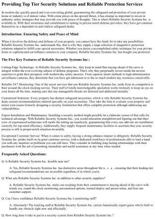 5 Key Features of Reliable Security Systems Inc.