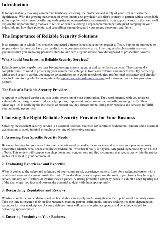 Choosing the Right Reliable Security Provider for Your Business