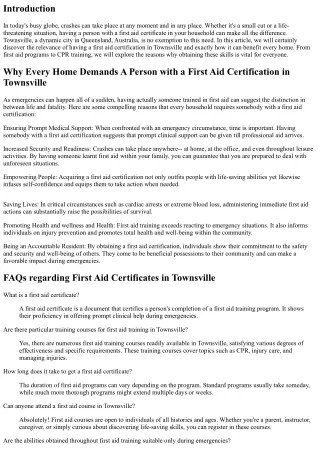 Why Every Home Demands A Person with a First Aid Certificate in Townsville