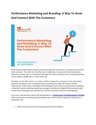 Performance Marketing and Branding A Way To Grow And Connect With The Customers