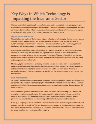 Key Ways in Which Technology is Impacting the Insurance Sector