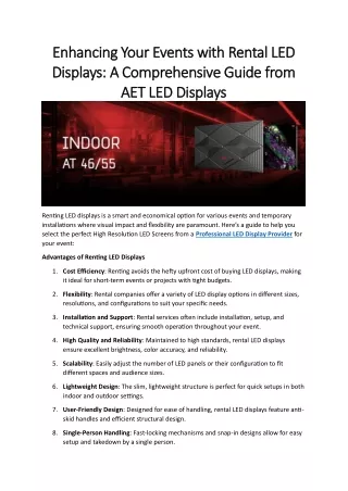 Enhancing Your Events with Rental LED Displays A Comprehensive Guide from AET LED Displays