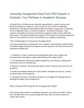 University Assignment Help from PhD Experts in Australia