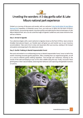 Unveiling the wonders: A 5-day gorilla safari & Lake Mburo national park