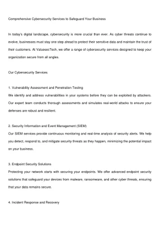 comprehensive cybersecurity services to safeguard