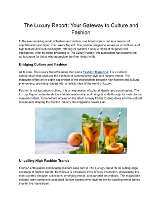 The Luxury Report_ Your Gateway to Culture and Fashion