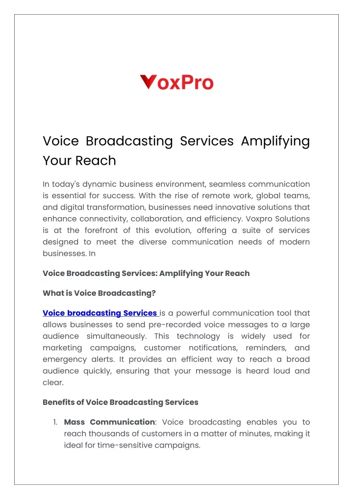 voice broadcasting services amplifying your reach