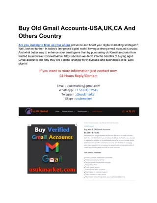 Buy Old Gmail Accounts-USA,UK,CA And Others Country