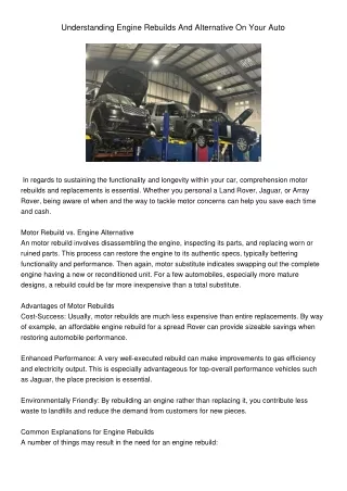 understanding engine rebuilds and alternative