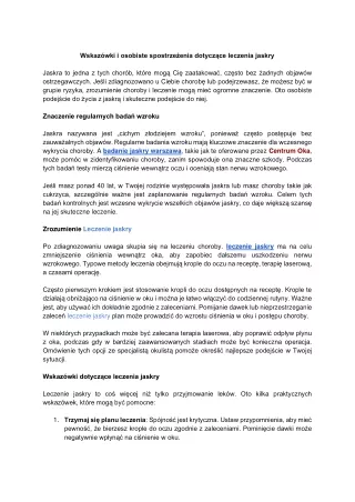Wskazówki i osobiste spostrzeżenia dotyczące leczenia jaskry
