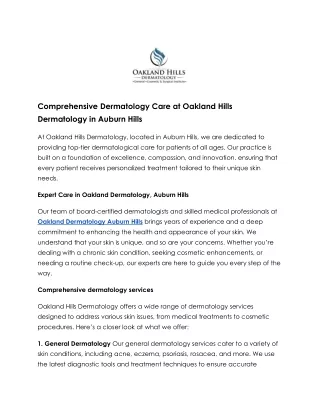 Comprehensive Skin Care at Oakland Dermatology Auburn Hills