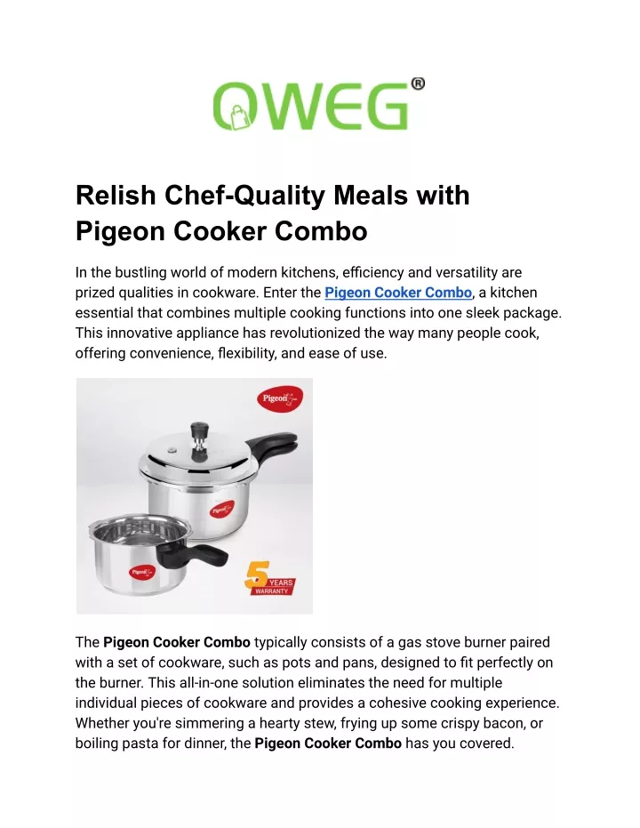 relish chef quality meals with pigeon cooker combo