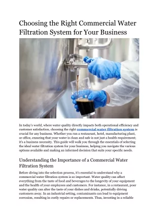 Choosing the Right Commercial Water Filtration System for Your Business