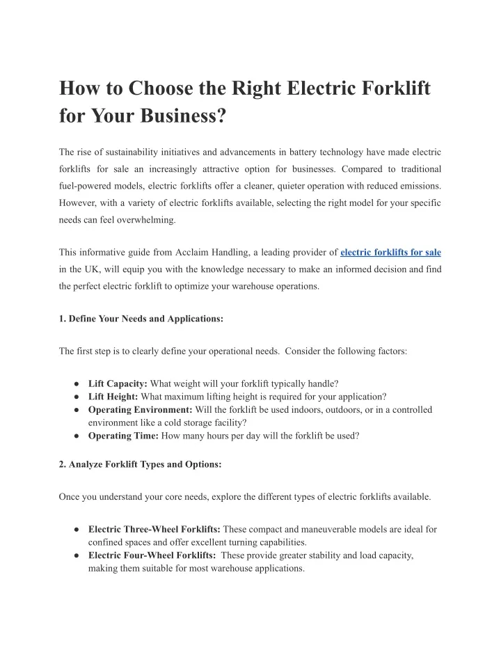 how to choose the right electric forklift