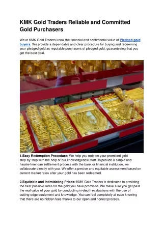 KMK Gold Traders Reliable and Committed Gold Purchasers