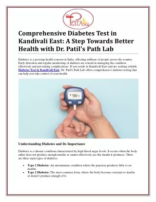 Diabetes Test in Kandivali East: Ensure Your Health Today