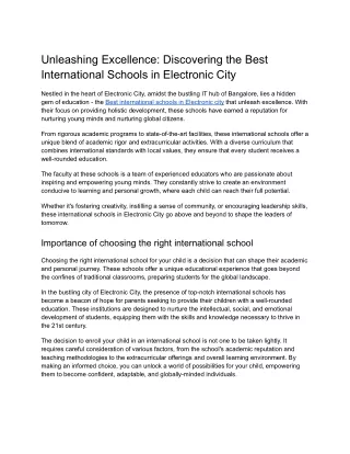 Unleashing Excellence_ Discovering the Best International Schools in Electronic City