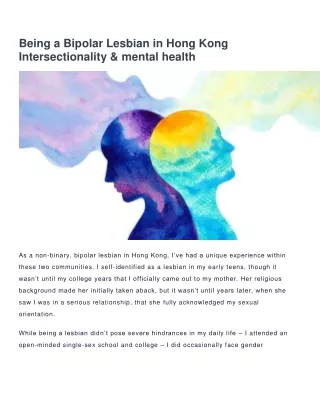 Being a Bipolar Lesbian in Hong Kong Intersectionality & mental health