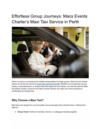 Effortless Group Journeys :  Macs Events Charter’s Maxi Taxi Service in Perth