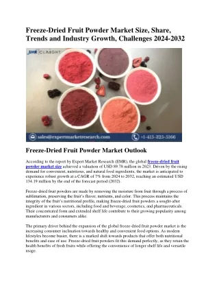 Freeze-Dried Fruit Powder Market Size, Share, Growth & Industry Trends | 2032