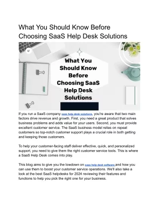 What You Should Know Before Choosing SaaS Help Desk Solutions