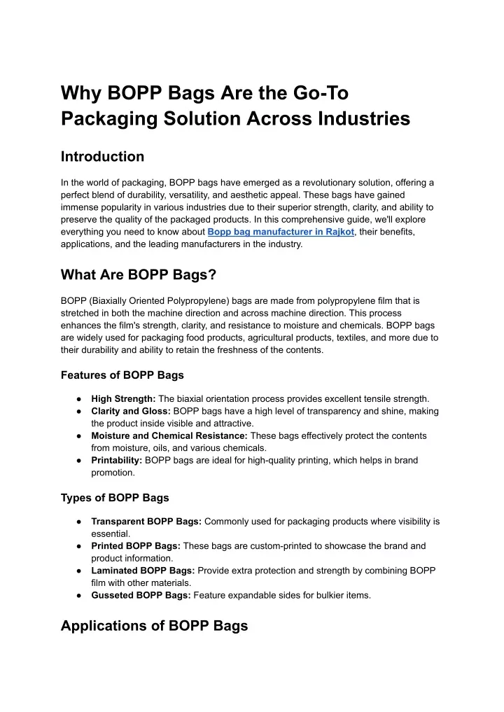 why bopp bags are the go to packaging solution