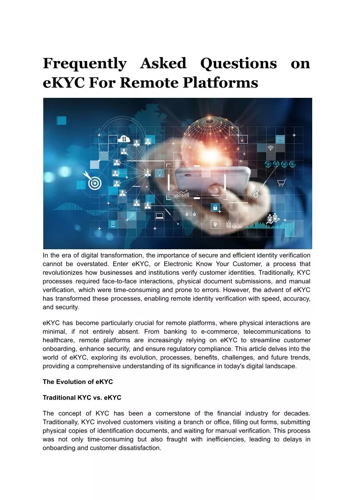 frequently ekyc for remote platforms