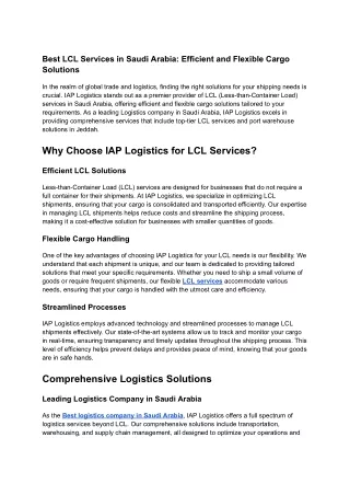 Best LCL Services in Saudi Arabia_ Efficient and Flexible Cargo Solutions