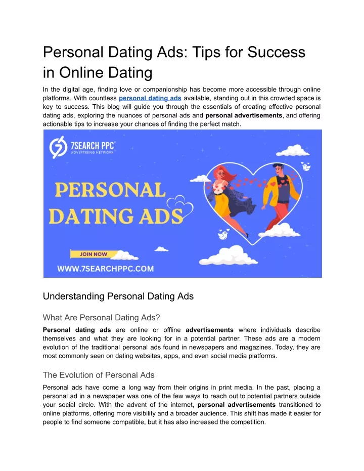 personal dating ads tips for success in online