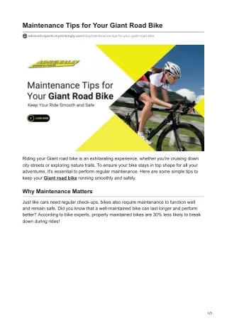 Maintenance Tips for Your Giant Road Bike