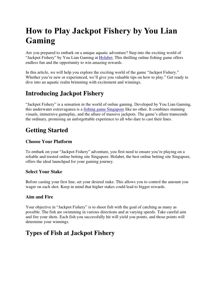 how to play jackpot fishery by you lian gaming