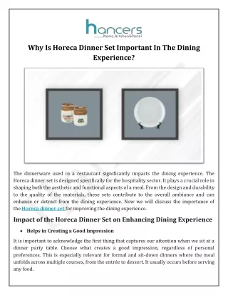 Why Is Horeca Dinner Set Important In The Dining Experience
