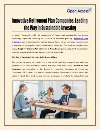 Innovative Retirement Plan Companies - Leading the Way in Sustainable Investing