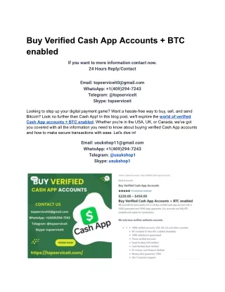 Buy Verified Cash App Accounts   BTC enabled