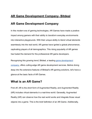 ar game development company bitdeal