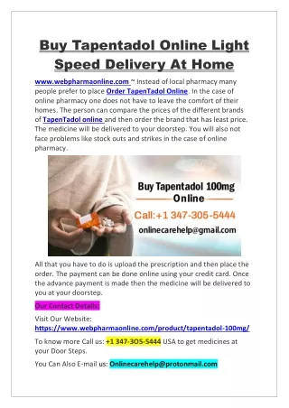 Buy Tapentadol Online Light Speed Delivery At Home
