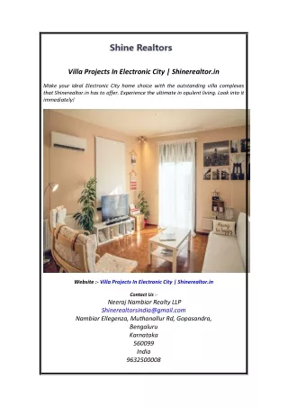 Villa Projects In Electronic City  Shinerealtor.inVilla Projects In Electronic C