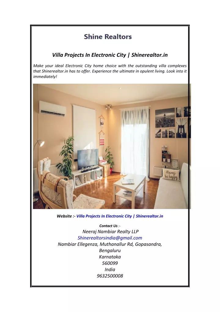 villa projects in electronic city shinerealtor in