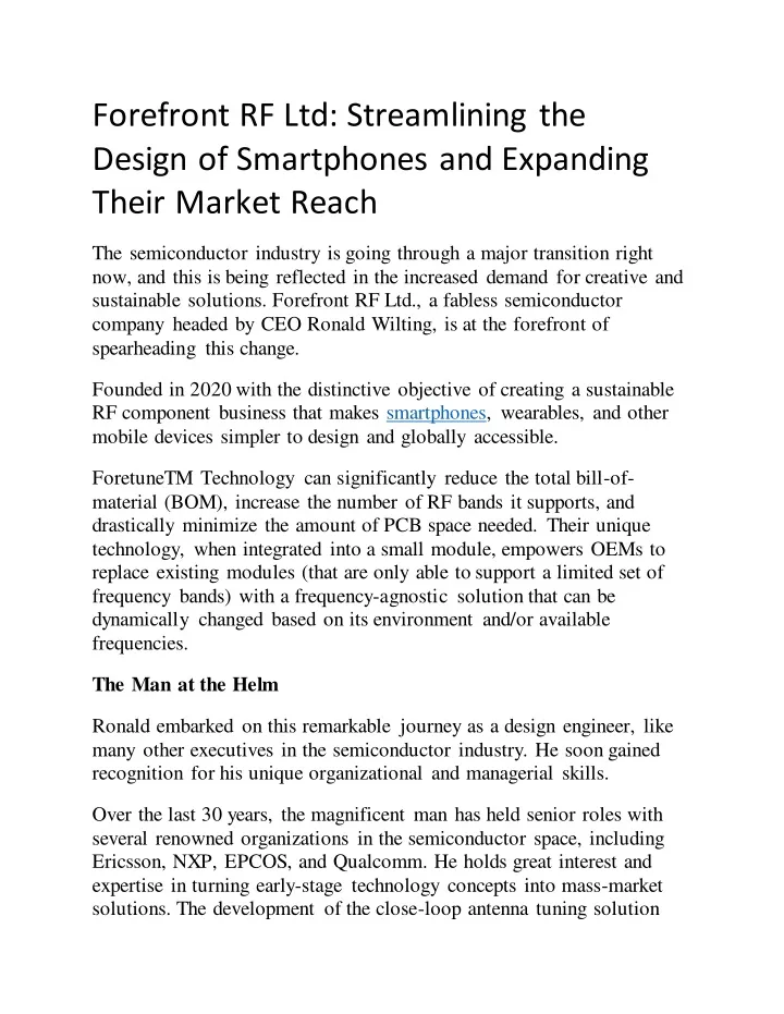 forefront rf ltd streamlining the design