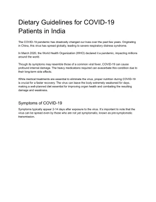 Dietary Guidelines for COVID-19 Patients in India