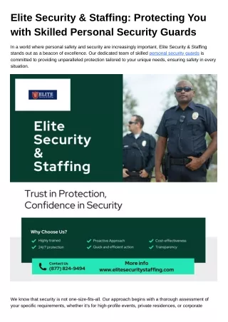 Elite Security & Staffing: Protecting You with Skilled Personal Security Guards