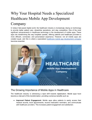 Why Your Hospital Needs a Specialized Healthcare Mobile App Development Company